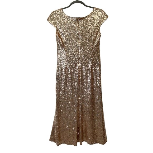 Theia Rose Gold Sequin Evening Gown Women’s Size 20 Formal Maxi Dress - Picture 2 of 8
